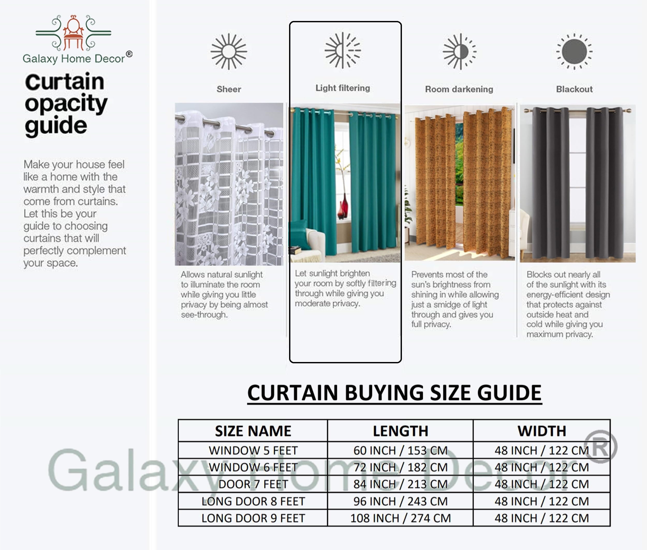 Galaxy Home Decor Solid Plain Curtains for Long Door 10 Feet, Pack of 3, White